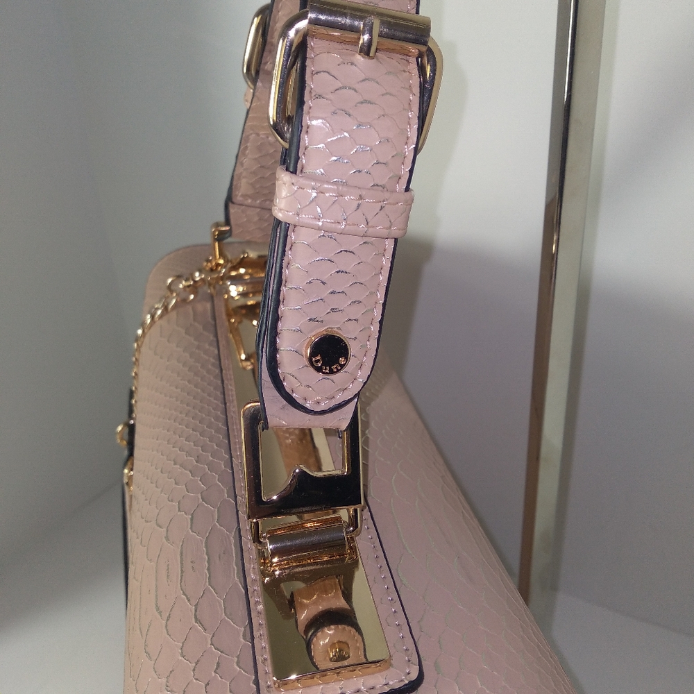 Dune London Pink/Rose Gold Faux Snakeskin Print Hand-Held Bag - Picture 9 of 17